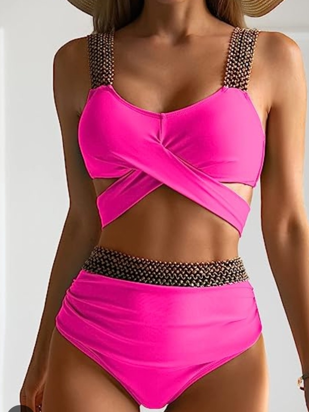 Eomenie Hot Pink Crisscross High-Waist Bikini - Size XL